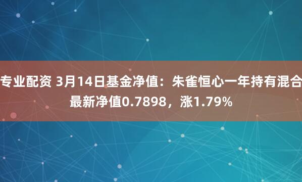 专业配资 3月14日基金净值：朱雀恒心一年持有混合最新净值0.7898，涨1.79%